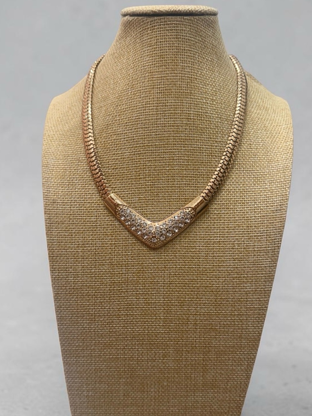 Vintage Gold-Tone V-Shaped Pavé Necklace